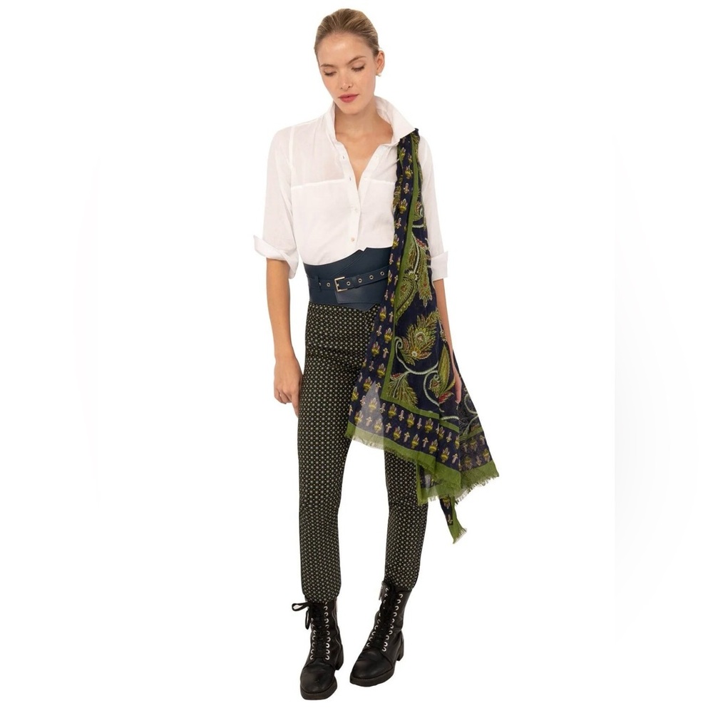Gretchen Scott Cotton Alta Pull On Pants Foulardio Green Diamond Flower Size M/L